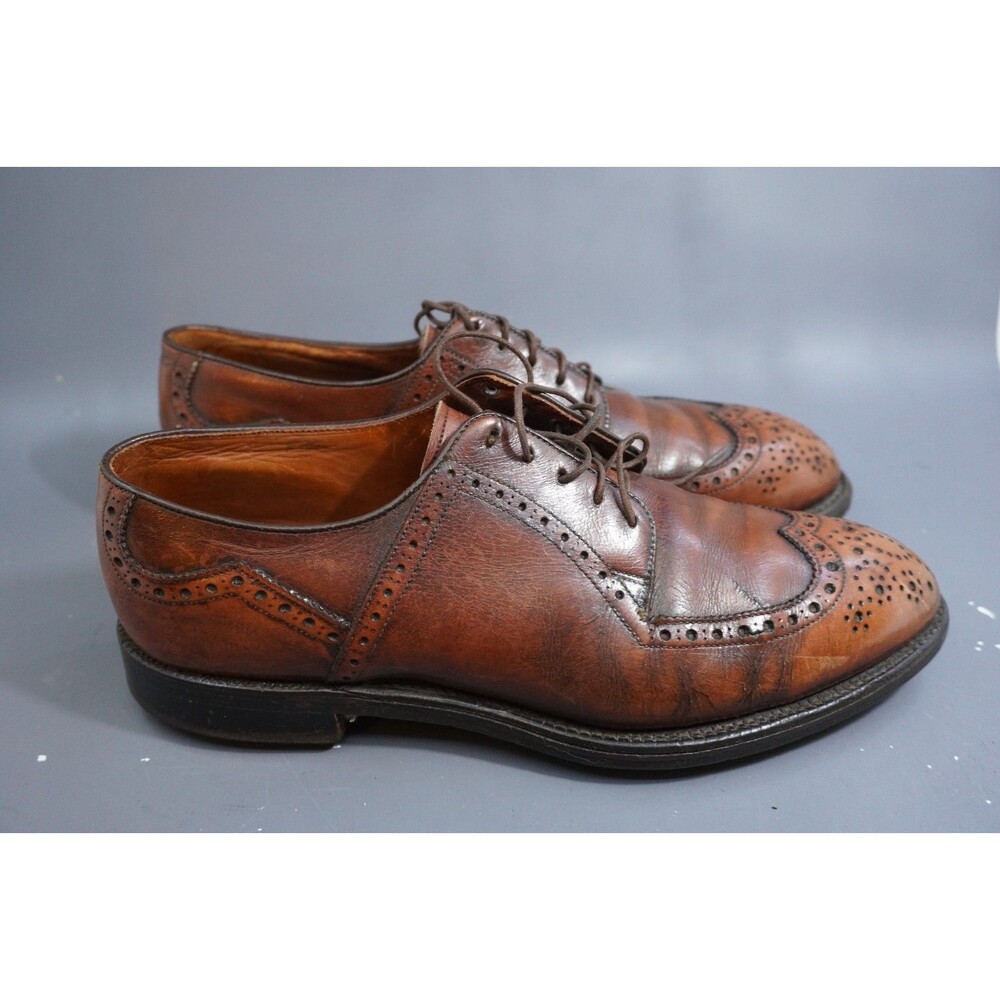 Vintage FootJoy Men 9.5C Brown Leather Full Brogue Wingtip Cleated Golf Shoes